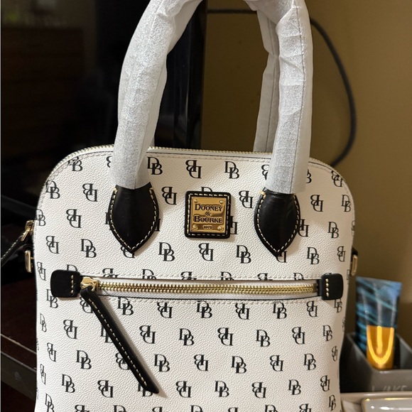 Dooney & Bourke White and Black Logo Satchel - Picture 1 of 3